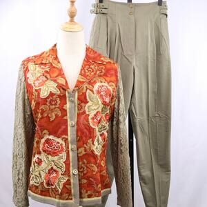 Vintage Together! 2 Piece Set Womens Size 8 Embroidered Floral Lace Top Pants
